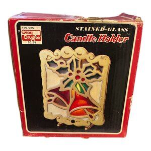 Vintage John Buck Cast Iron and Stained-Glass Candle Holder 1970's